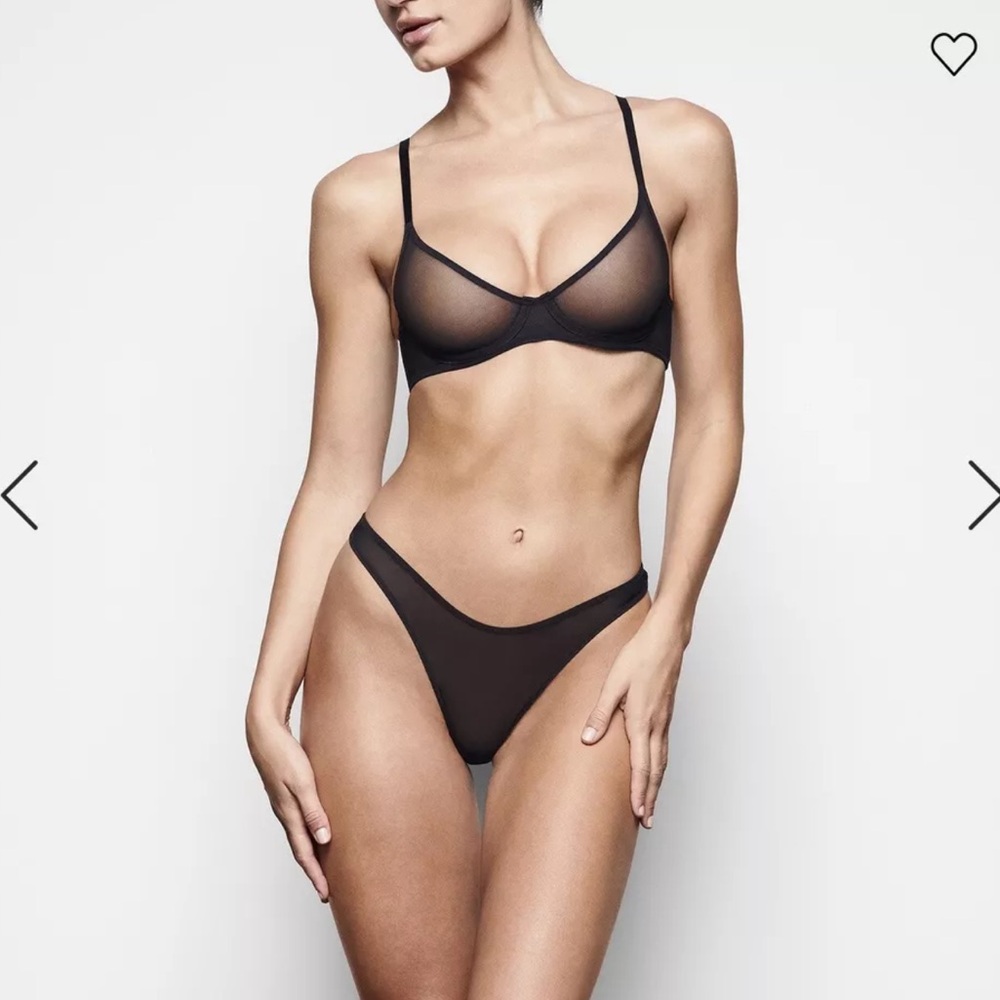 Skims Ultra Mesh Fine Bra & Panty Set Onyx Black size SM 34DD